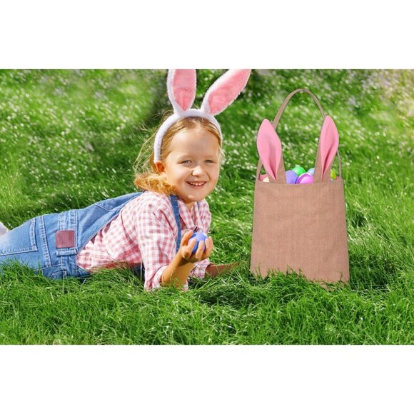 Easter Egg Hunt Basket Bag Bunny Rabbit Pink Ears Design Reusable Gift Bag NEW - Picture 4 of 6